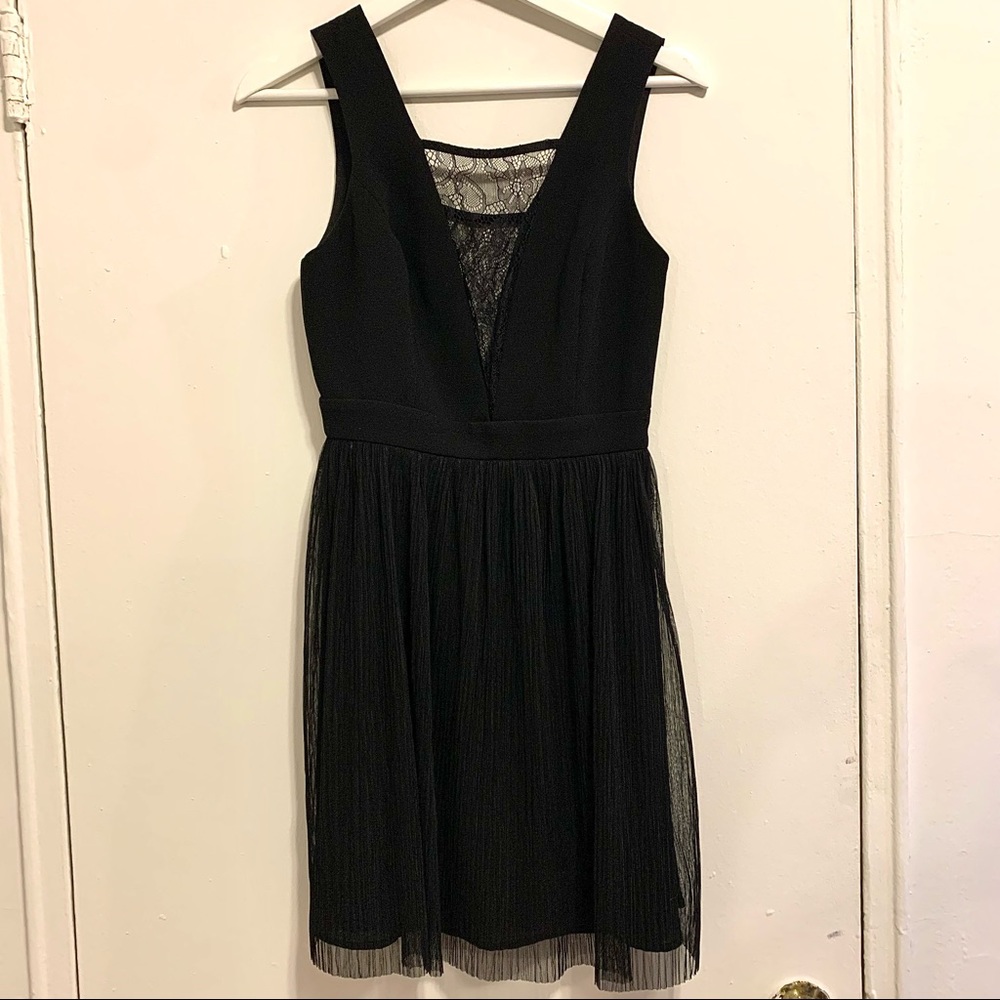 BCBG Plunging-neckline Lace Mini Dress